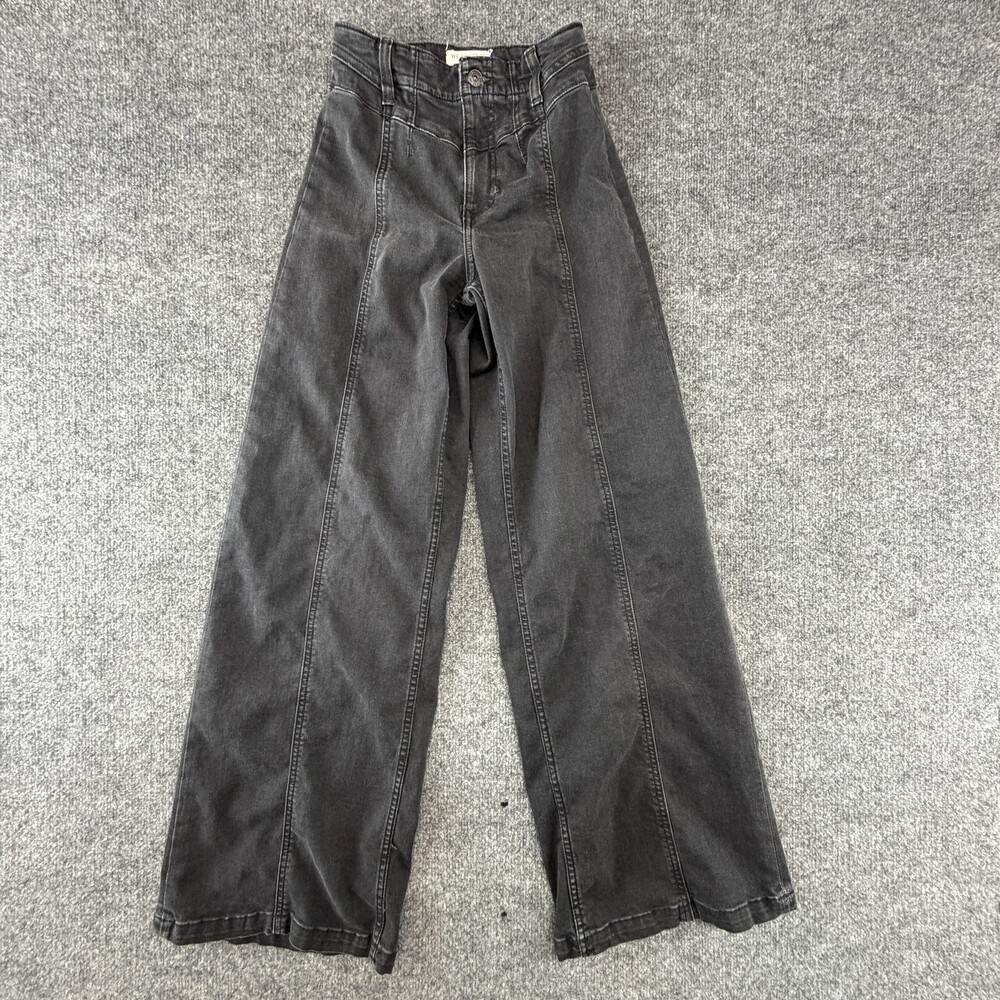 We The Free Jeans Wide Leg Womens 25 Black Charcoal Wash Mid Rise Stretch Denim
